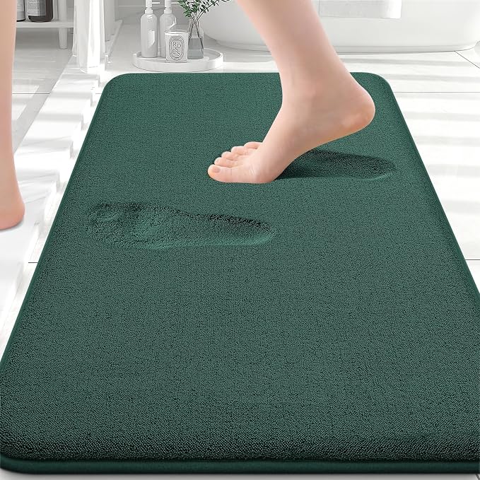 Smiry Memory Foam Bath Mat 30x20, Extra Soft Absorbent Bathroom Rugs | Green Quick Dry, Machine Washable Bath Mats for Bathroom, Shower, Tub and Home Decor Accessories