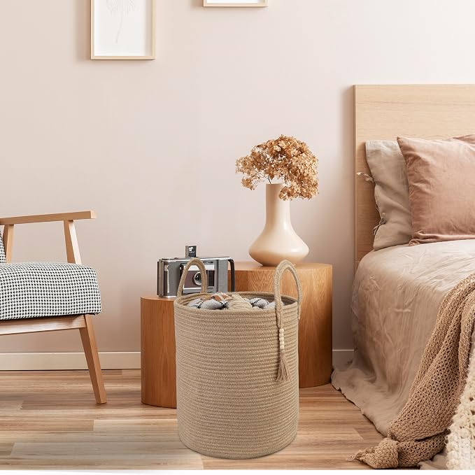 XUANGUO Rope Laundry Basket Laundry Hamper for Clothes Woven Storage Basket for Living Room Bedroom Boho Tall Rope Baskets for Blanket Toys Pillow Towels Baby Nursery Hamper Bin jute