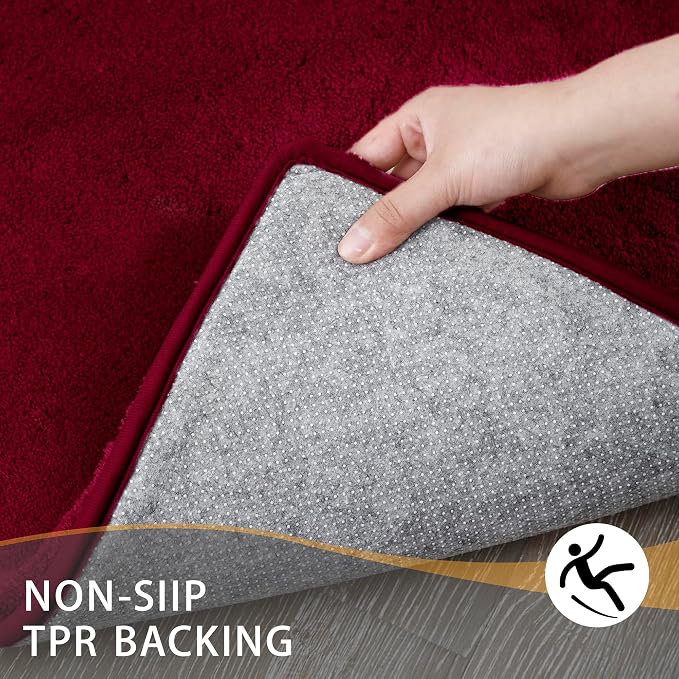 MINIDEAR Toilet Rugs 24x20 - U Shaped Wine Red Thick Memory Foam Contour Rugs,Ultra Soft & Plush Fluffy, Non-Slip, Quick Dry, Absorbent Washable Floor Microfiber Mat for Home Decor Accessories