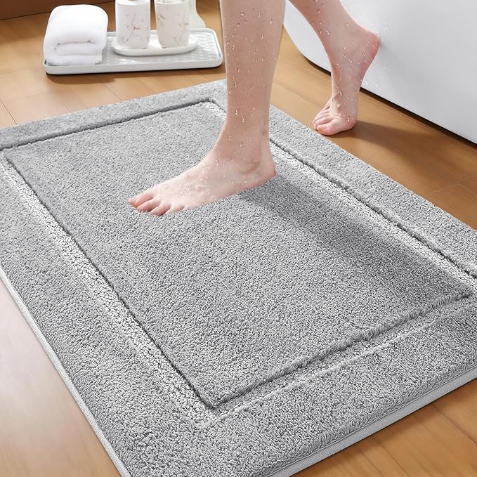 IM HOME Bathroom Rugs 32"x20", Ultra Soft Thick Plush Fluffy Microfiber Absorbent Bath Mat, Non-Slip Backing, Machine Washable Bath Mats for Bathroom Floor, Tub and Shower, Grey