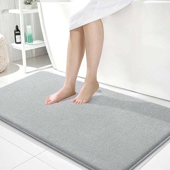 OLANLY Memory Foam Bathroom Runner Rugs 44x24, Long Bath Mats, Light Grey | Soft Quick Dry Bath Rugs, Non-Slip, Absorbent Machine Washable Mat for Bathroom Floor, Tub and Shower, Home Decor Accessories