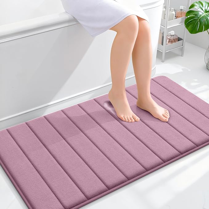 OLANLY Memory Foam Long Bathroom Rugs Runner 44x24, Super Soft Absorbent | Deep Plum, Quick Dry Bath Mat, Machine Washable Shower Floor Rugs, Bathmat Carpet for Bathroom Floor, Tub and Shower