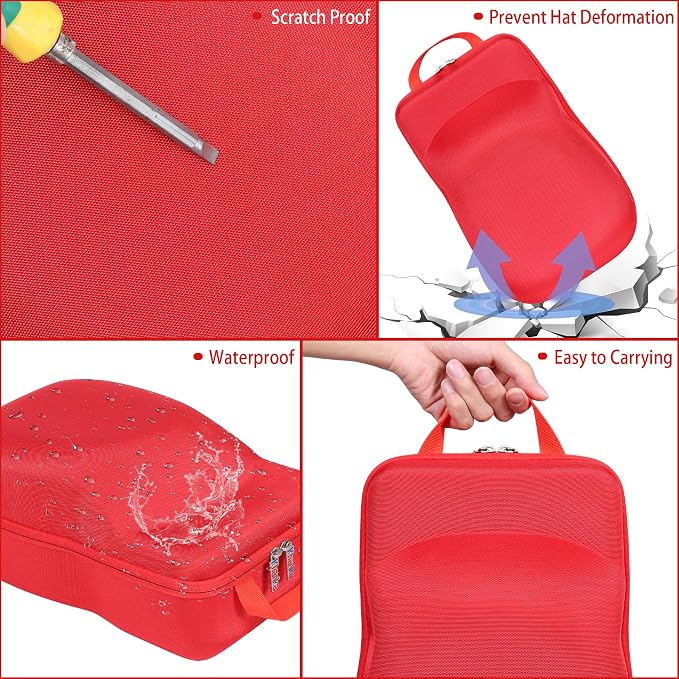 khanka Hard Storage Carrying Case Compatible with Baseball Caps This Organizer Holder Protects up to 8 Hats (Red)