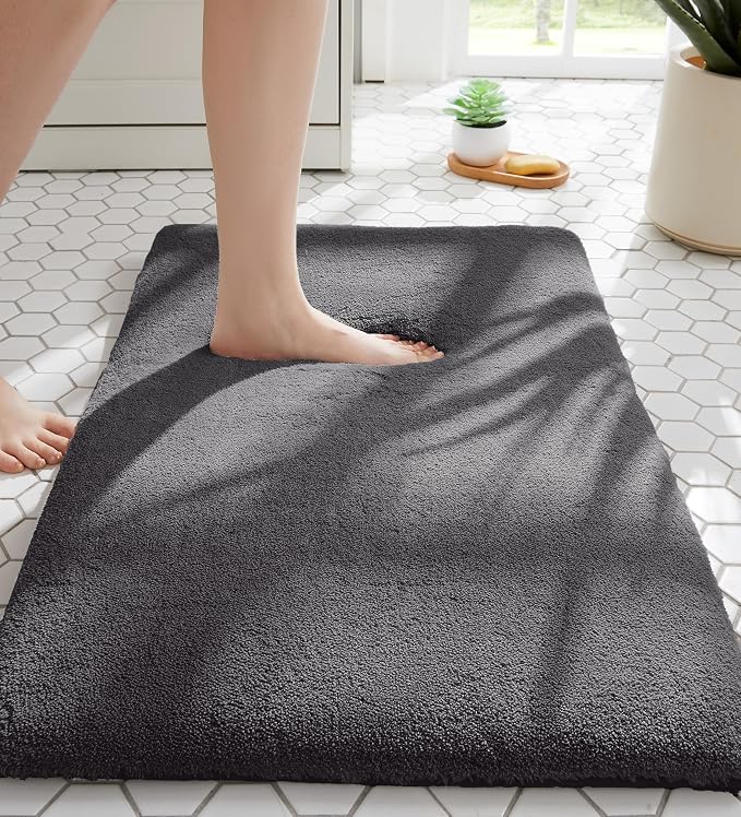 MINIDEAR Bathroom Rugs 36x24 Volcanic Gray - Thick Memory Foam Bath Mat, Ultra Soft & Plush Fluffy, Non-Slip, Quick Dry, Absorbent Washable Floor Microfiber Mat for Tub, Home Decor Accessories
