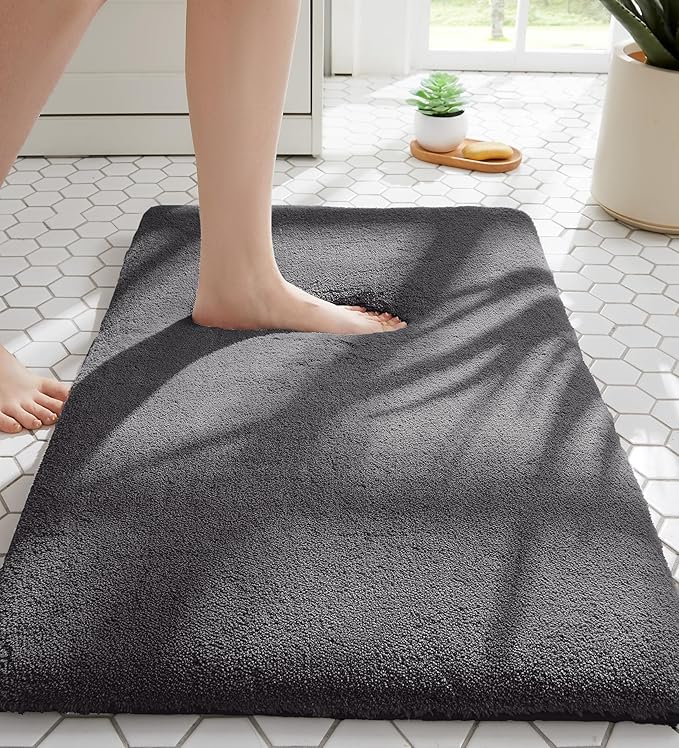 MINIDEAR Bathroom Rugs 32x20 Volcanic Gray - Thick Memory Foam Bath Mat, Ultra Soft & Plush Fluffy, Non-Slip, Quick Dry, Absorbent Washable Floor Microfiber Mat for Tub, Home Decor Accessories
