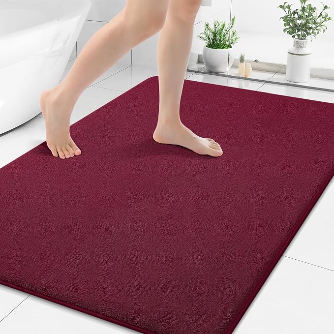 Smiry Memory Foam Bath Mat 44x32, Extra Soft Absorbent Bathroom Rugs | Burgundy Quick Dry, Machine Washable Bath Mats for Bathroom, Shower, Tub and Home Decor Accessories