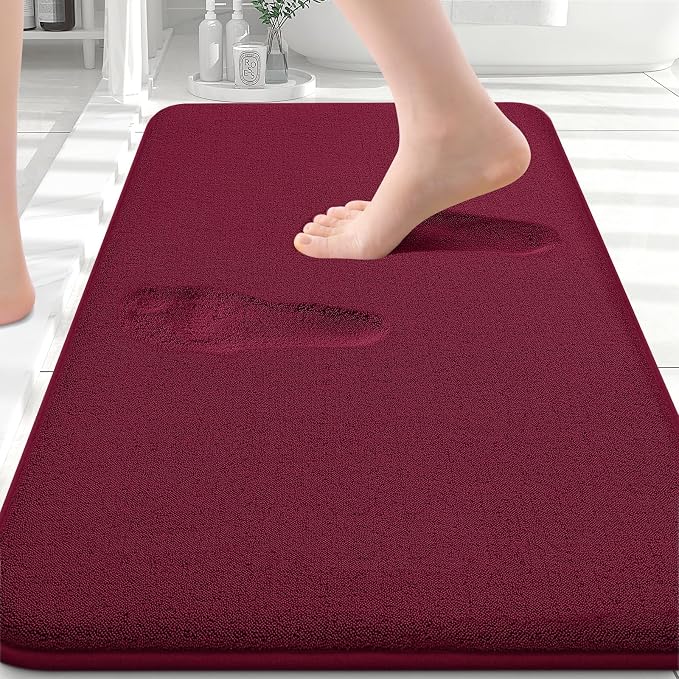 Smiry Memory Foam Bath Mat 30x20, Extra Soft Absorbent Bathroom Rugs | Burgundy Quick Dry, Machine Washable Bath Mats for Bathroom, Shower, Tub and Home Decor Accessories