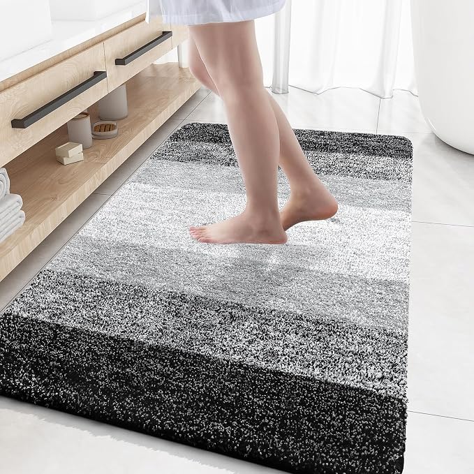 OLANLY Large Bathroom Rugs 59x35, Extra Soft Absorbent Microfiber Bath Rugs | Black, Non-Slip Quick-Drying Rubber Backing, Washable Plush Bath Mat for Floor, Tub and Shower, Home Decor Accessories