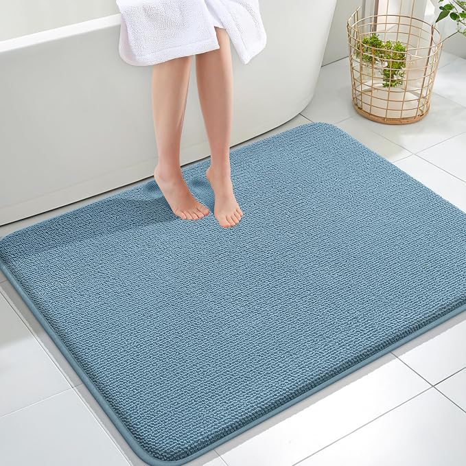 OLANLY Memory Foam Large Bathroom Rugs 40x32, Absorbent Bath Mat, Airy Blue | Soft Quick Dry Bath Rugs, Non-Slip Carpet, Machine Washable Mat for Bathroom Floor, Tub and Shower, Home Decor Accessories