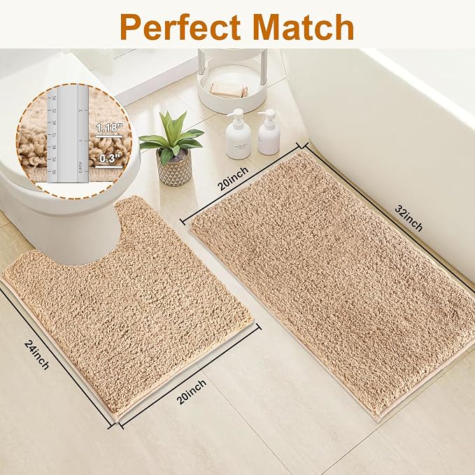 Bathroom Rugs Sets 2 Piece Non Slip Washable Bath Mat Set | Microfiber bath rug set with toilet mats for bathroom , Soft Absorbent toilet rug set TPR Rubber Backed bathroom floor mat