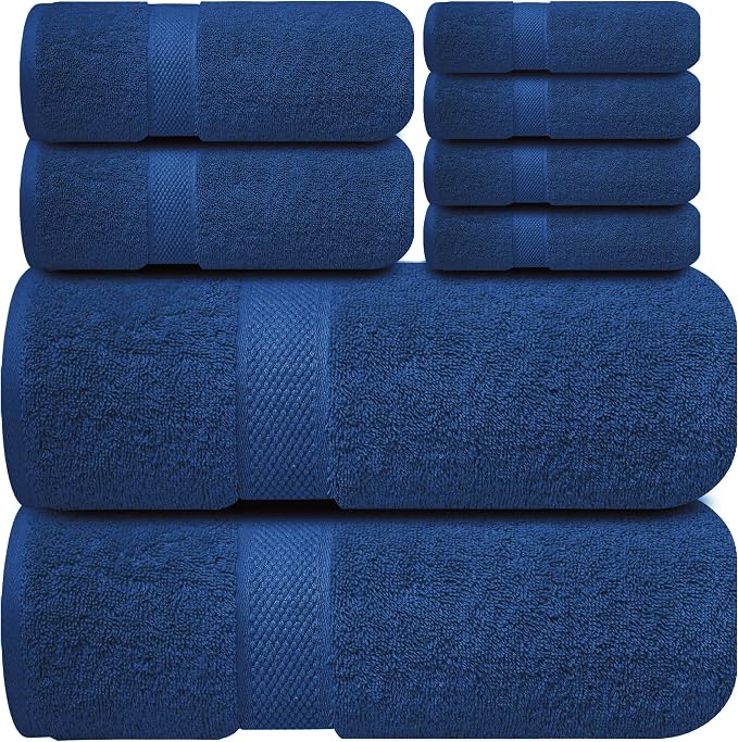 Infinitee Xclusives 100% Cotton Bath Towel Set – 8 Piece Bathroom Towel Set | (2 Bath Towels, 2 Hand Towels, 4 Washcloths) – Soft & Absorbent Towels for Bathroom - Gym, Shower, Spa & Hotel Use