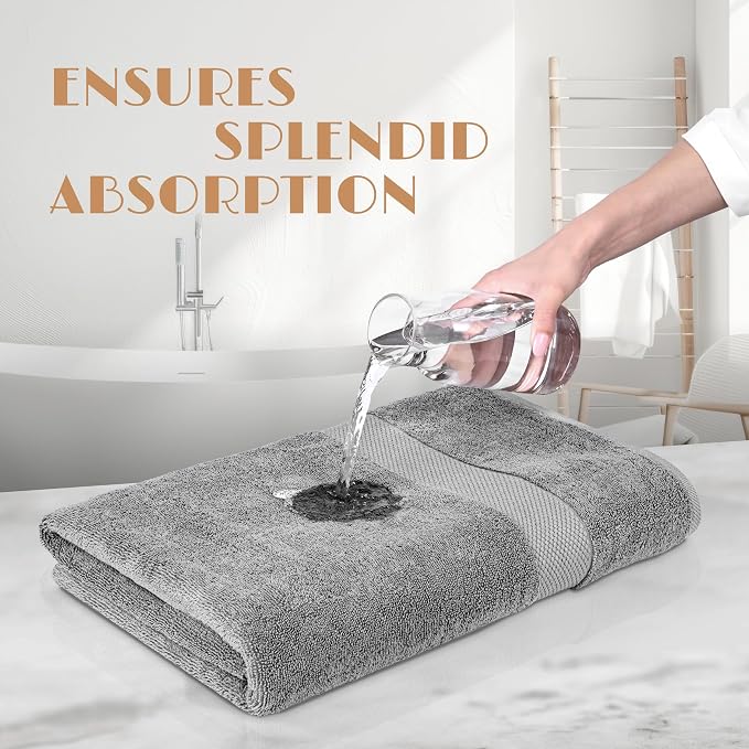 White Classic Wealuxe Light Gray Bath Towels 24x50 Inch, Cotton Towel Set for Bathroom, Hotel, Gym, Spa, Soft Extra Absorbent Quick Dry 12 Pack