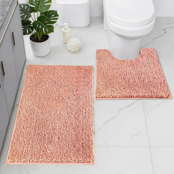Bathroom Rugs Sets 2 Piece Non Slip Washable Bath Mat Set | Microfiber bath rug set with toilet mats for bathroom , Soft Absorbent toilet rug set TPR Rubber Backed bathroom floor mat