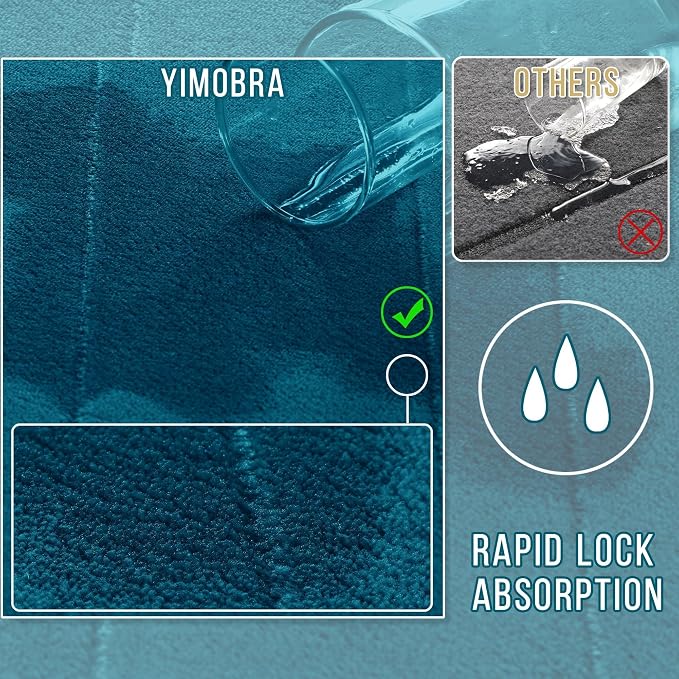 Yimobra Memory Foam Bath Mat, Super Soft Absorbent Bathroom Rug Non Slip 31.5x20 Inch, Quick Dry, Machine Washable Floor Carpet for Tub Shower, Home Decor Accessories, Peacock Blue