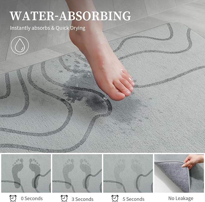 YIHOUSE Memory Foam Bathroom Rugs Sets 3 Piece, Ultra Soft Bath Mat, Grey | Ultra Soft, Extra Thick Bath Mat, Absorbent, Non-Slip, Machine Washable, For Tub, Shower & Home Decor Accessories