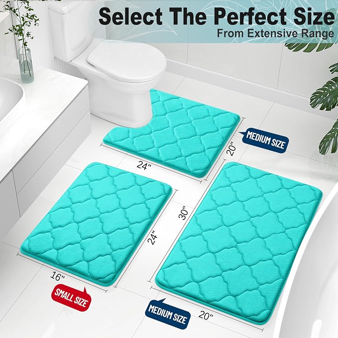 OLANLY Memory Foam Bath Mat Rug 24x16, Ultra Soft and Absorbent Bathroom Rugs, Non-Slip, Comfortable, Machine Washable Bath Carpet for Bathroom Floor, Tub, Shower and Home Decor Accessories, Teal | Thick Absorbent Carpet, Non-Slip Backing, Machine Wash...