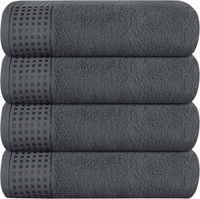 GLAMBURG Ultra Soft 4 Pack Oversized Bath Towel Set 27x54 inches, 100% Cotton Bath Towels, Highly Absorbant Compact Quickdry & Lightweight Towel, Ideal for Gym Travel Camp Pool - Charcoal Grey