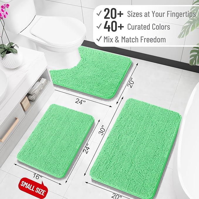 OLANLY Bathroom Runner Rugs 45x27, Extra Soft Absorbent Chenille Bath Rugs | Mint Green, Quick-Drying Rubber Backing, Washable Long Bath Mat for Bathroom Floor, Tub and Shower, Home Decor Accessories