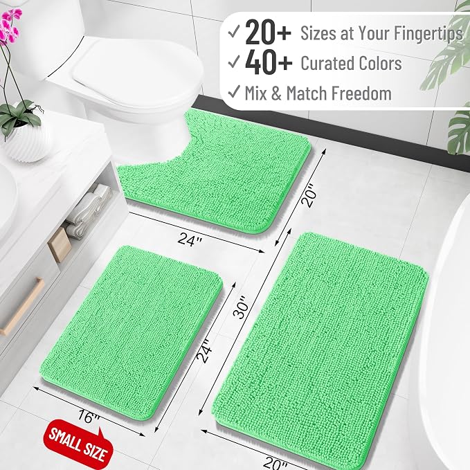 OLANLY Bathroom Rugs 35x24, Extra Soft Absorbent Chenille Bath Rugs | Mint Green, Quick-Drying Rubber Backing, Machine Washable Bath Mat for Bathroom Floor, Tub and Shower, Home Decor Accessories