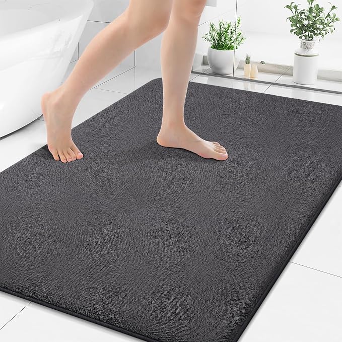 Smiry Memory Foam Bath Mat 44x32, Extra Soft Absorbent Bathroom Rugs | Dary Grey Quick Dry, Machine Washable Bath Mats for Bathroom, Shower, Tub and Home Decor Accessories