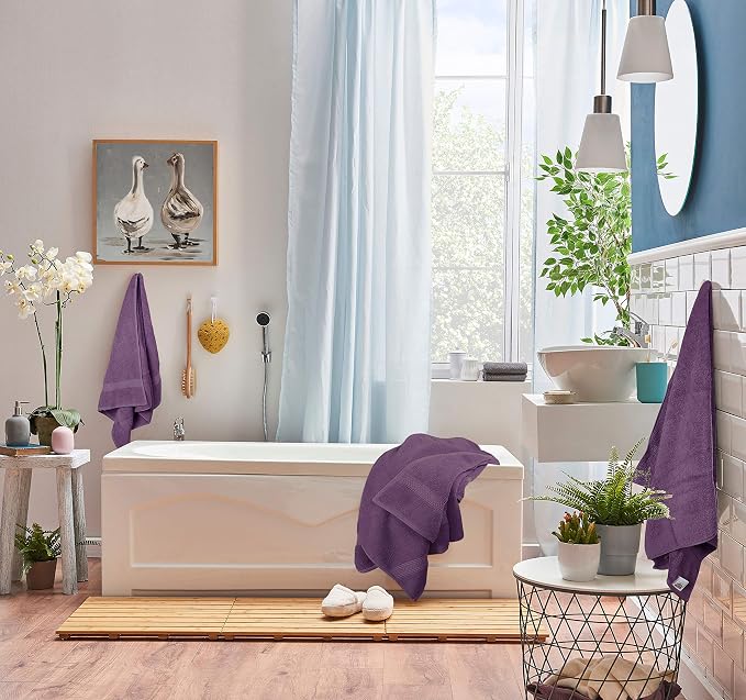 Utopia Towels 8 Piece Luxury Towel Set – Majestic Plush, Super Absorbent & Quicker-to-Dry, Thick 100% Ring Spun Cotton Towels for Bathroom, Spa & Hotel – 2 Bath, 2 Hand, 4 Washcloths, Plum (Pack of 2)