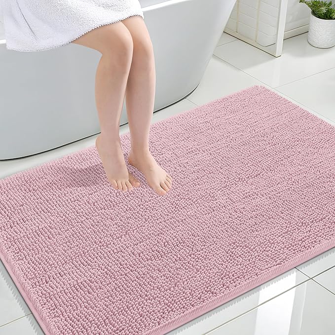 OLANLY Large Bathroom Rugs 44x32, Extra Soft Absorbent Chenille Bath Rugs | Dusty Rose, Quick-Drying Rubber Backing, Machine Washable Bath Mat for Bathroom Floor, Tub and Shower, Home Decor Accessories