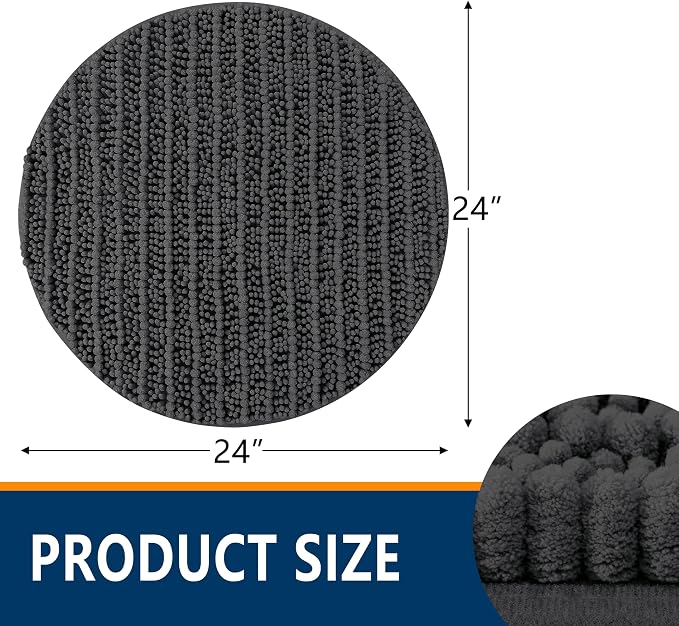 Smiry Bathroom Rugs Round 24X24, Extra Soft Rubber Backing Bath Mats | Dark Grey Machine Washable Non Slip Quick Dry Bath Mats for Bathroom Floor, Tub, Shower, Home Decor Accessories