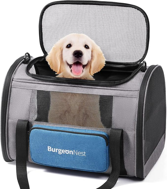 Pet Carrier for Large Cats up to 25 lbs with Unique Side Bag | Soft-Sided Top Load Pet Crate for Big Cats Small Dogs, Stable Steel Frame with 4 Ventilated Windows, Car Travel, Large Blue