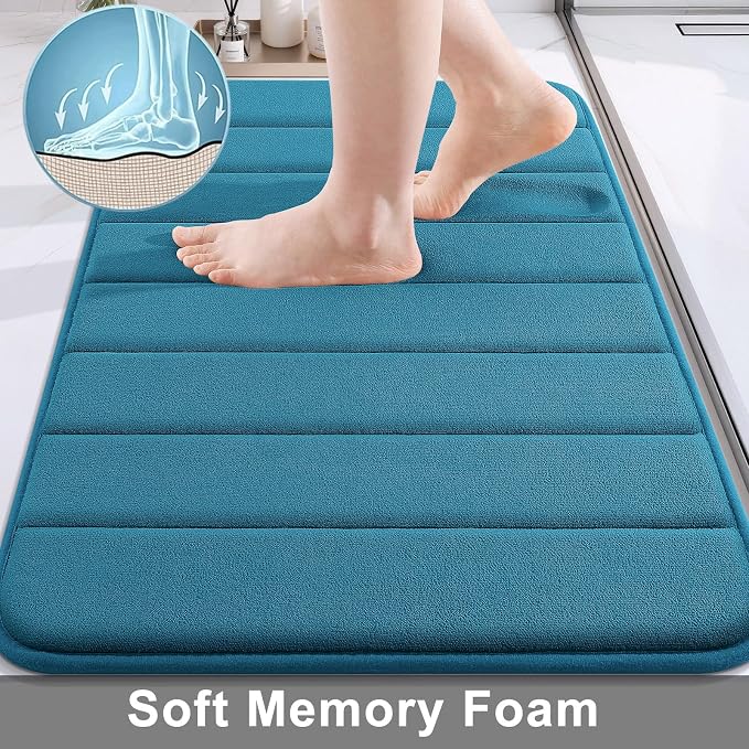 Buganda Memory Foam Bath Mat 70 x 24, Ultra Soft Absorbent Bathroom Rugs | Peacock Blue, Machine Washable Quick Dry Bath Mats for Bathroom Floor, Shower and Tub, Home Decor Accessories