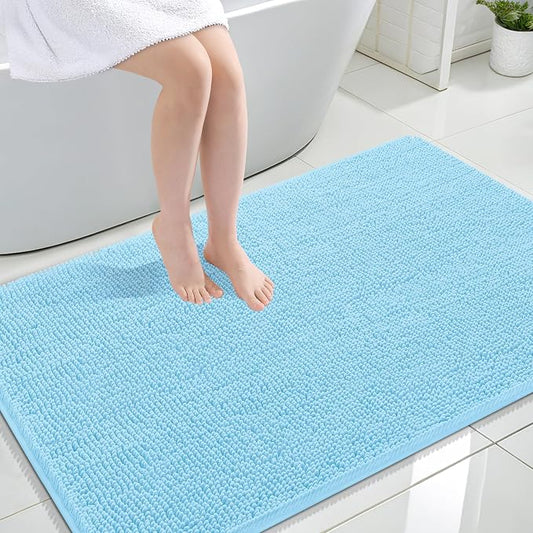 OLANLY Large Bathroom Rugs 47x32, Extra Soft Absorbent Chenille Bath Rugs | Sky Blue, Quick-Drying Rubber Backing, Machine Washable Bath Mat for Bathroom Floor, Tub and Shower, Home Decor Accessories