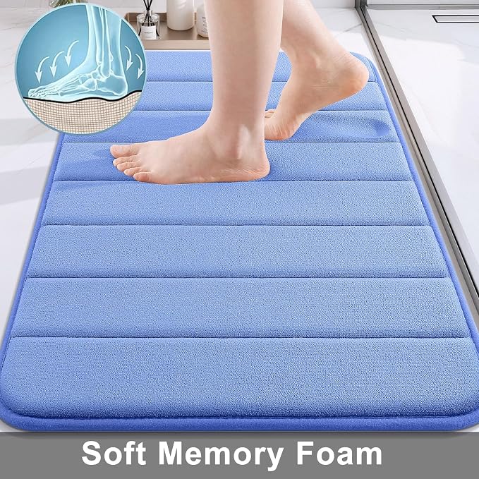 Buganda Memory Foam Bath Mat 47 x 24, Ultra Soft Absorbent Bathroom Rugs | Cornflower Blue, Machine Washable Quick Dry Bath Mats for Bathroom Floor, Shower and Tub, Home Decor Accessories