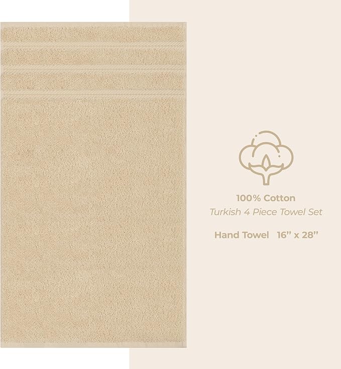 American Soft Linen 100% Cotton Luxury Turkish Towels, 4 PC Hand Towel Set | Soft Absorbent Quick Dry OEKO Tex Standard 100 Certificated Durable Machine Washable Premium Hotel Quality