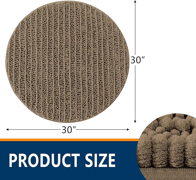 Smiry Bathroom Rugs Round 30X30, Extra Soft Rubber Backing Bath Mats | Camel Machine Washable Non Slip Quick Dry Bath Mats for Bathroom Floor, Tub, Shower, Home Decor Accessories