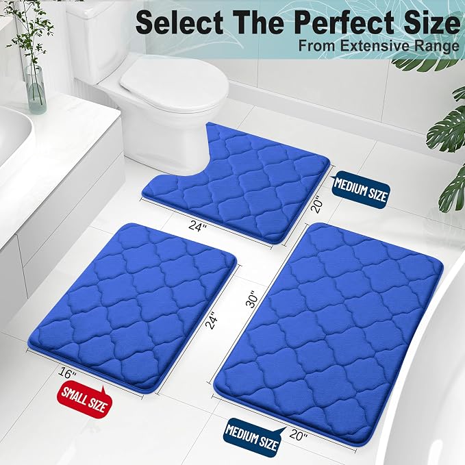 OLANLY Memory Foam Bath Mat Rug 30x20, Ultra Soft Bathroom Rugs, Royal Blue | Thick Absorbent Carpet, Non-Slip Backing, Machine Washable, for Bathroom Floor, Tub, Shower and Home Decor Accessories