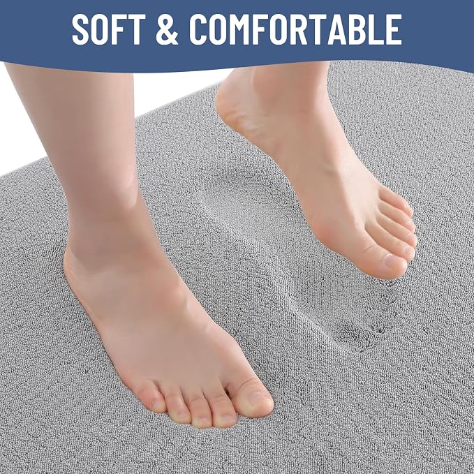 Smiry Memory Foam Bath Mat 40x30, Extra Soft Absorbent Bathroom Rugs | Grey Quick Dry, Machine Washable Bath Mats for Bathroom, Shower, Tub and Home Decor Accessories