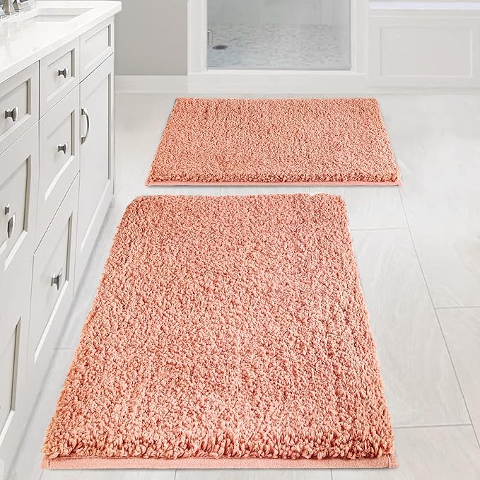 Bathroom Rugs Sets 2 Piece Non Slip Washable Bath Mat Set | Soft Absorbent bathroom mat set Microfiber bathroom floor mat Rubber Backed bath rug set for Floor, Tub and Shower