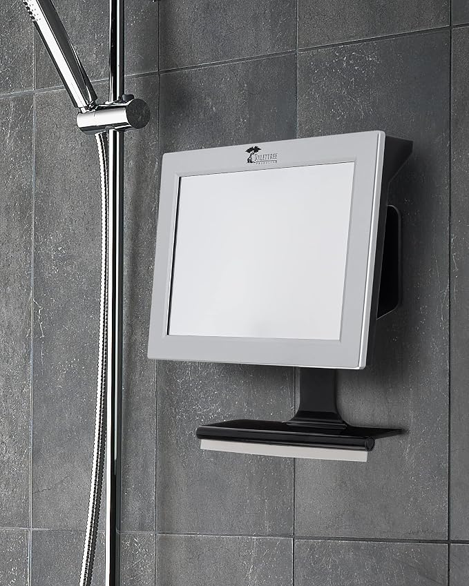 ToiletTree Products Fogless Shower Mirror with Squeegee - Anti-Fog Mirror - Adjustable Shaving Mirror with a Squeegee - Rust-Proof, Impact-Resistance Bathroom Shower Mirror (Pack of 2)