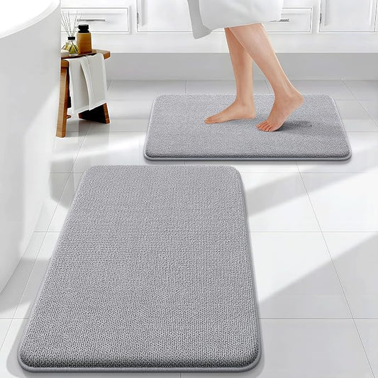 OLANLY Memory Foam Bathroom Rugs Mats Sets 2 Piece, 24"x16"+30"x20", Grey | Ultra Soft Quick Dry Bath Rugs, Non-Slip, Machine Washable Absorbent Bath Mats for Bathroom, Shower, Home Decor Accessories