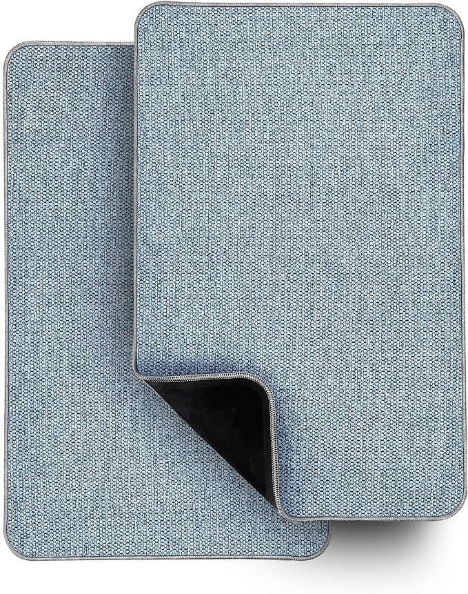Bath Mat,Ultra Thin Bathroom Rugs,Rubber Bath Mats for Bathroom,Bath rugs | Non Slip,Quick Dry,Machine Washable,Low Pile,Absorbent,Shower Outside,Sink,Bathroom Decor Accessories.Blue,17x27Inch(2 Pack)
