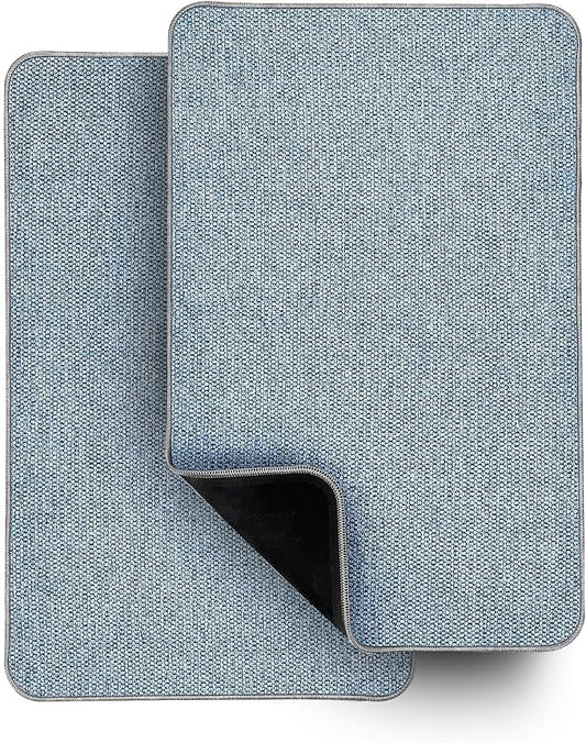 Bath Mat,Ultra Thin Bathroom Rugs,Rubber Bath Mats for Bathroom,Bath rugs | Non Slip,Quick Dry,Machine Washable,Low Pile,Absorbent,Shower Outside,Sink,Bathroom Decor Accessories.Blue,17x27Inch(2 Pack)