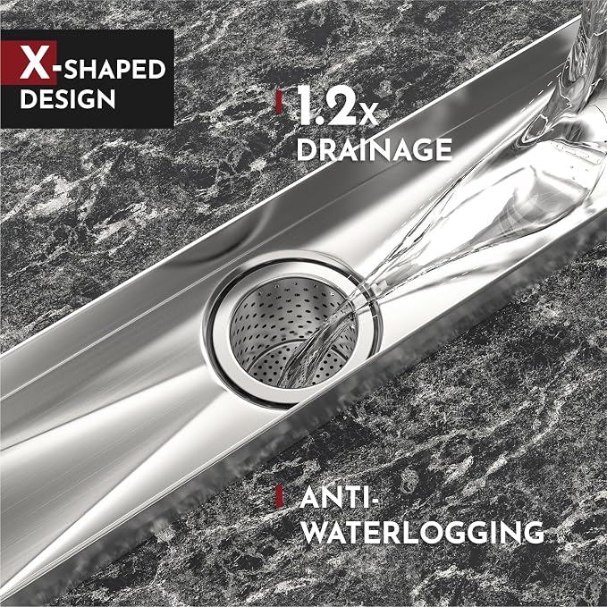WEBANG 32 Inch Linear Shower Drain Rectangular Floor Drain with Accessories Reversible 2-in-1 Cover Tile Insert Grate Removable SUS304 Stainless Steel CUPC Certified Brushed