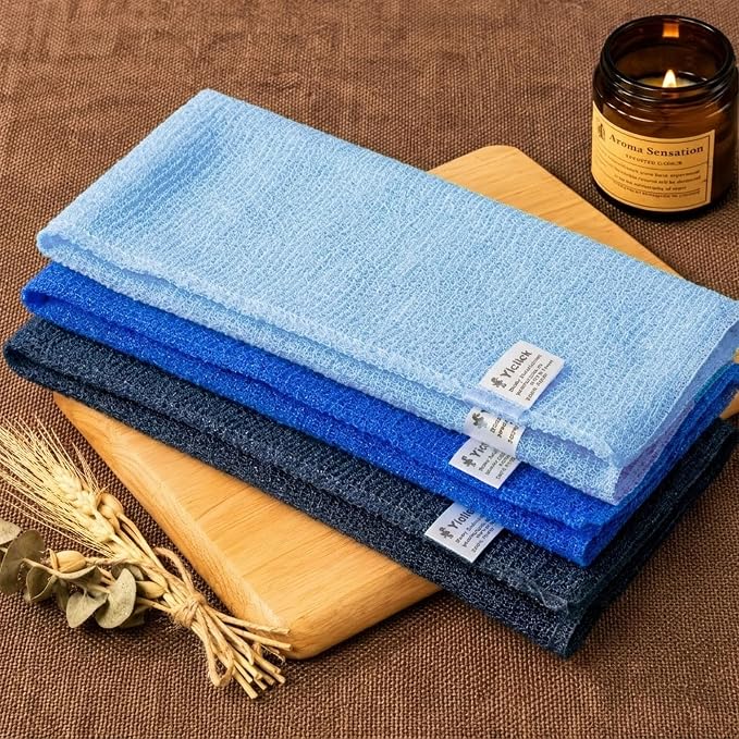 Exfoliating Washcloth Towel- Exfoliating Body Scrubber Exfoliator, Back Scrubber for Shower Bath, Exfoliate Rags Wash Cloths, Loofah Lufa Sponge,Dark Navy Blue + Dark Blue + Blue