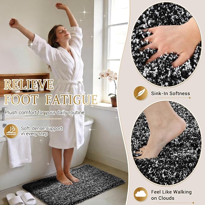 Yimobra Black and White Bathroom Rugs Non Slip Washable 36X24, Ultra Soft and Water Absorbent Bath Mats, Plush Fluffy Shower Mat Outside, Luxury Microfiber Thick Matts for Bathroom Floor/Tub