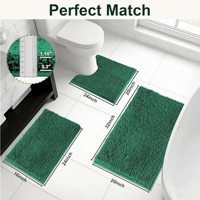 Bathroom Rugs Sets 3 Piece Non Slip Washable Bath Mat Set | Microfiber bath rug set with toilet mats for bathroom , Soft Absorbent toilet rug set TPR Rubber Backed bathroom floor mat