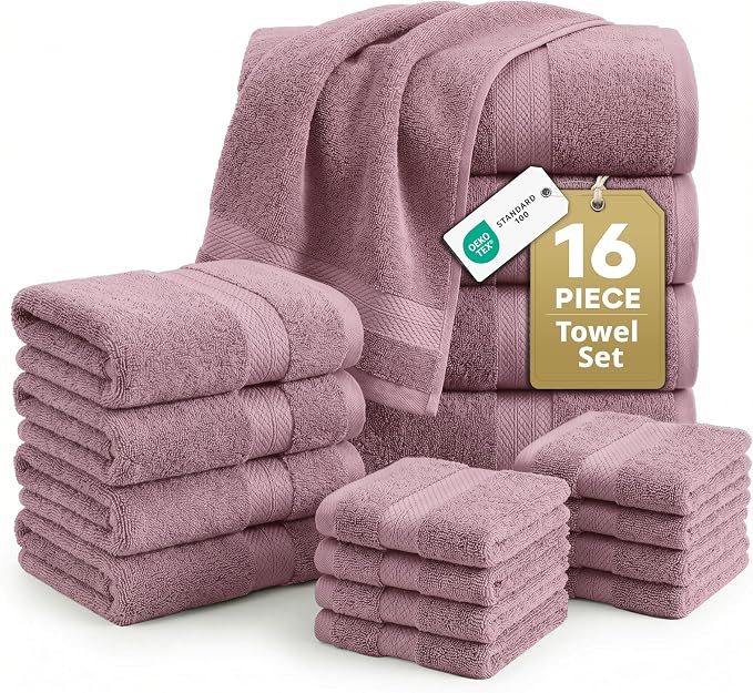 LANE LINEN Bath Towel Set Absorbent Quick Dry 100% Cotton - Wishful Mauve | Cotton Bath Towel Set - OEKO-TEX Certified, Ring-Spun Durability, Terry Weave Comfort, Hotel-Style Look