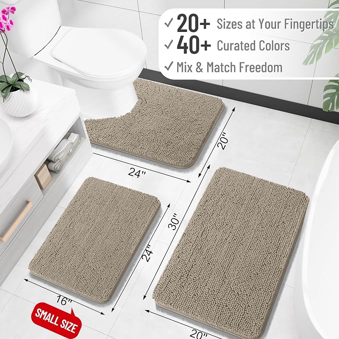 OLANLY Bathroom Runner Rugs 40x24, Extra Soft Absorbent Chenille Bath Rugs | Warm Taupe, Quick-Drying Rubber Backing, Washable Long Bath Mat for Bathroom Floor, Tub and Shower, Home Decor Accessories