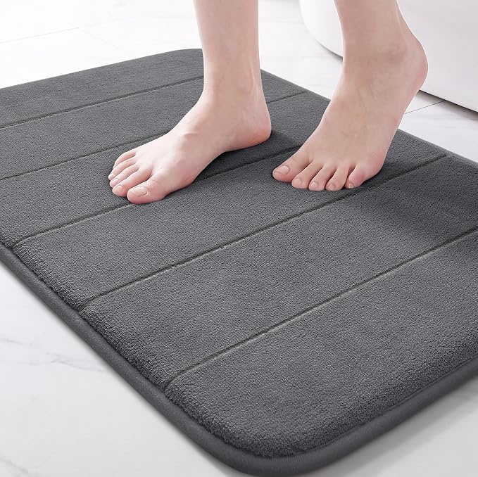 Yimobra Memory Foam Bath Mat, Super Soft Absorbent Bathroom Rug Non Slip, Quick Dry, Machine Washable Floor Carpet for Tub Shower, Home Decor Accessories, 24x17, Dark Gray