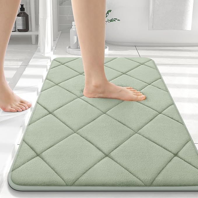 OLANLY Memory Foam Bath Mat 36x24, Ultra Soft and Absorbent Bathroom Rugs | Sage Green, Quick Dry, Machine Washable Shower Bath Rugs, Comfortable Bath Carpet for Bathroom Floor, Tub and Shower