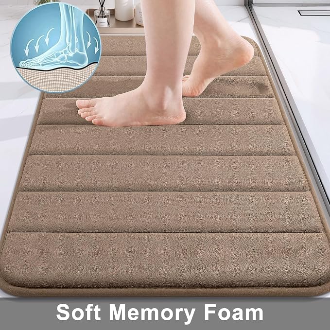 Buganda Memory Foam Bath Mat 34 x 20, Ultra Soft Absorbent Bathroom Rugs | Mocha, Machine Washable Quick Dry Bath Mats for Bathroom Floor, Shower and Tub, Home Decor Accessories