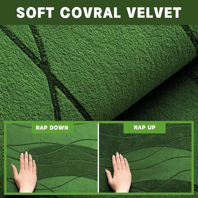 Bathroom Rugs Set 3 Piece, Memory Foam Bath Mat Green | Ultra Soft, Absorbent, Non-Slip, Machine Washable, for Bathroom, Sink and Toilet